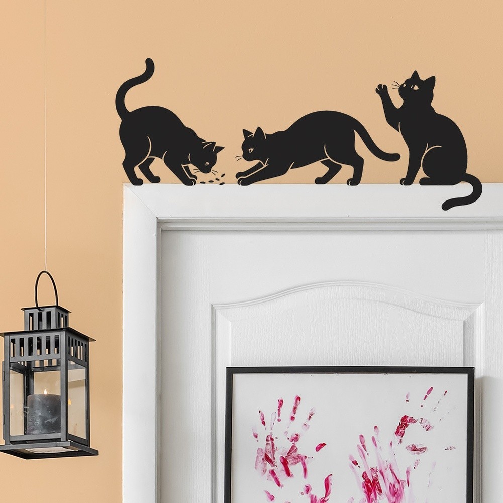 Black Cat Halloween Wall Art Sticker PVC Flexible Decor 22x26cm 60x30cm 22x29cm