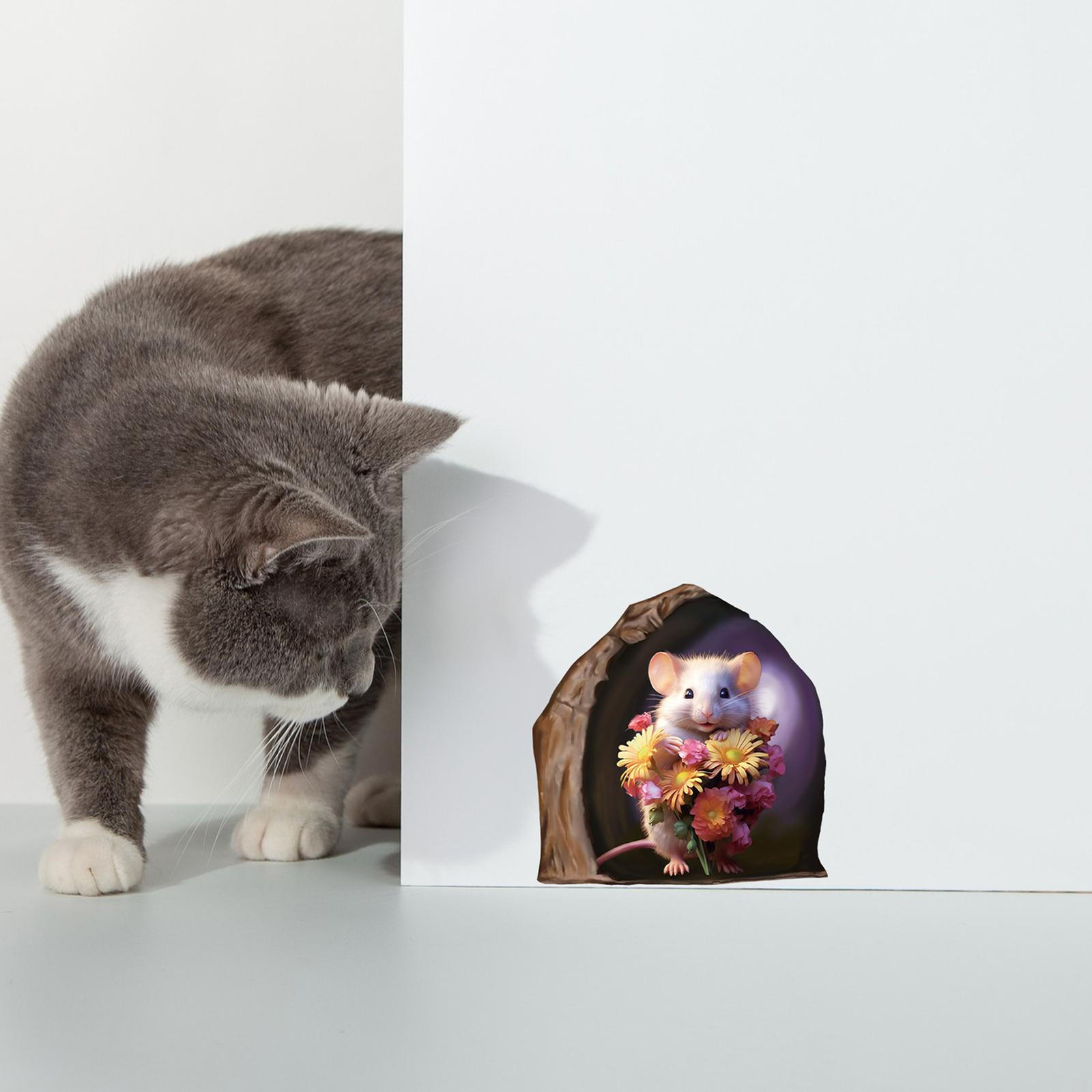 12pcs Realistic Mouse Hole Wall Sticker Funny Cute Mice Home Decal For Skirting