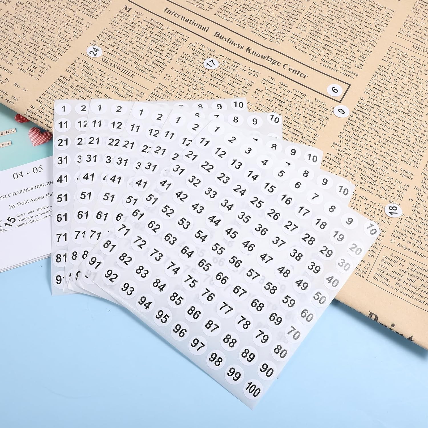 50 Sheets Small Number Stickers 1-100 Vinyl Mini Number Labels, 0.4" Round Self-