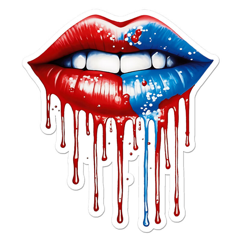 Dripping Red Blue Lips, Vinyl Decal Sticker, Indoor Outdoor, 3 Sizes, #11360