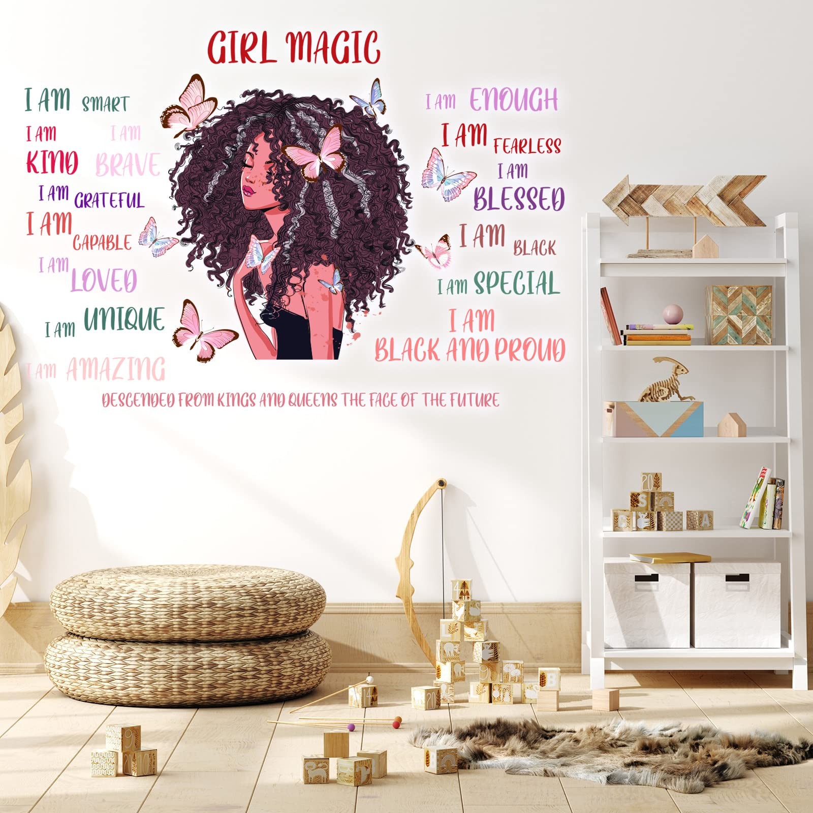 Black Girl Butterfly Wall Decals Girl Magic Sticker for Girls Room