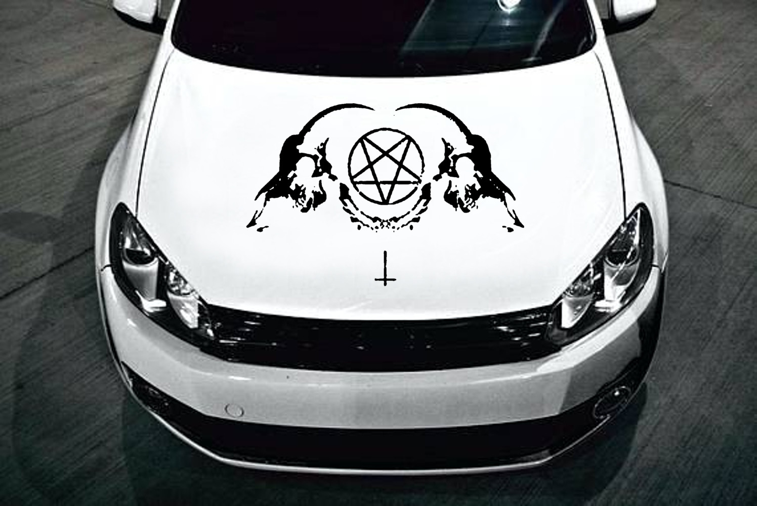 Goat Skull Die Cut Vinyl Sticker – Occult Baphomet Car Pentagram Decal Satanic