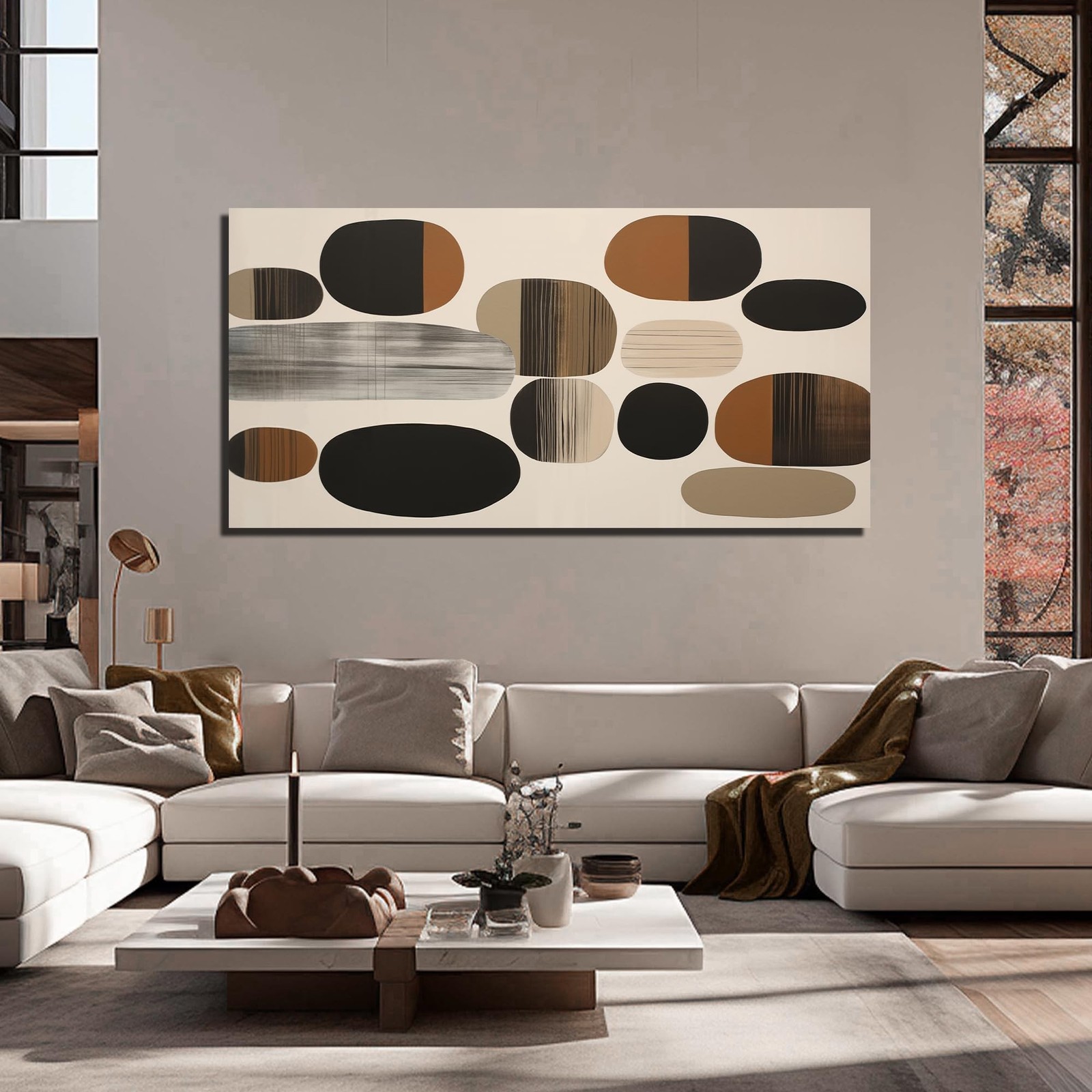 Prepeyssee Large Brown Abstract Wall Art for Living Room Geometry Black Boho …