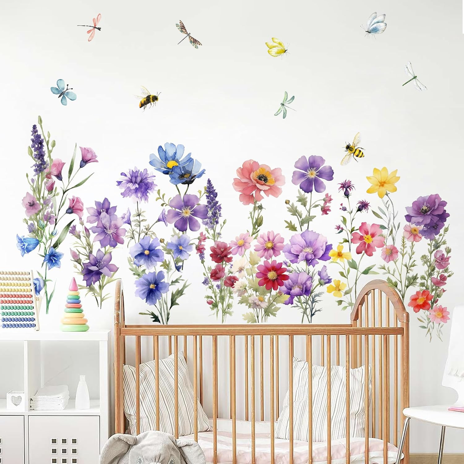 9 Pieces Flowers Wall Decals Flower Decals for Walls Vinyl Flowers Wall Stickers