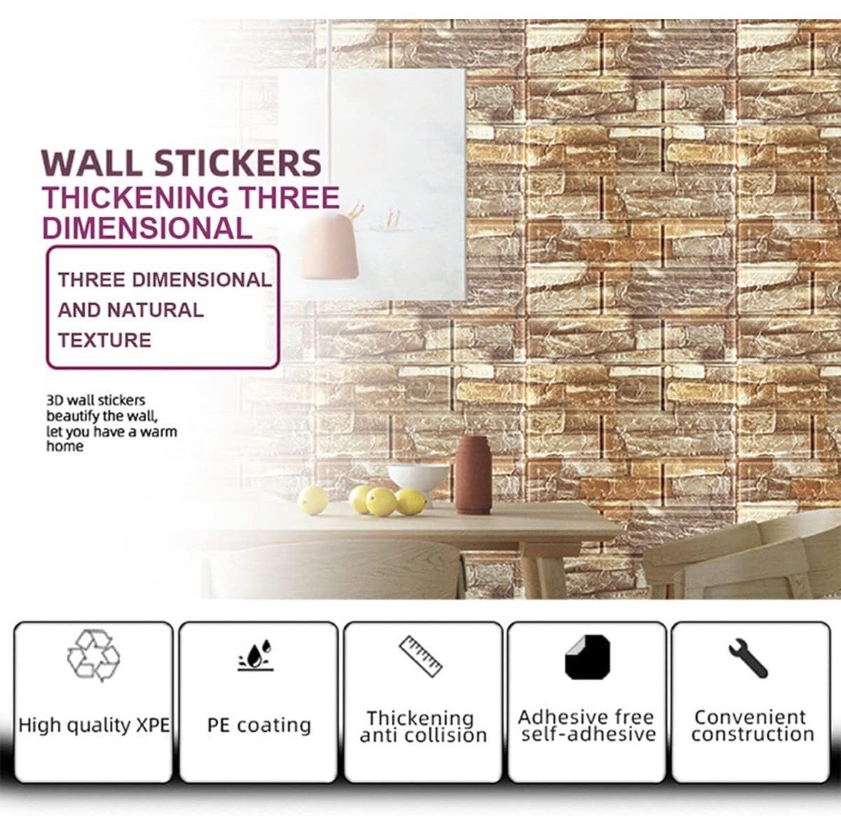 10 PCS 3D Foam Yellow Brick Self Adhesive Waterproof Wall Covering Panels