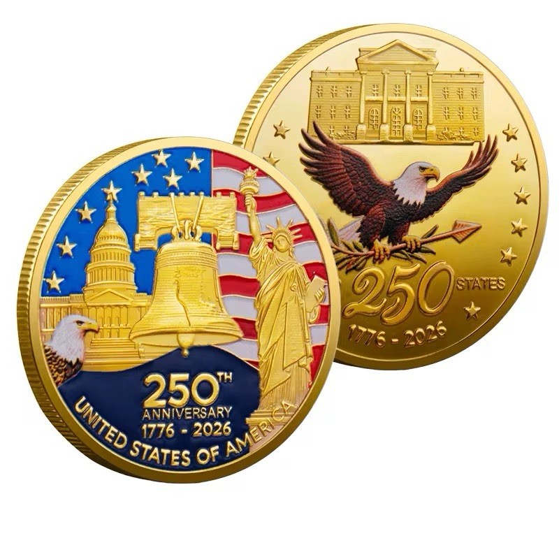 Gold USA 250th Anniversary Coin Soaring Eagle, Liberty Bell & Capitol 1776-2026