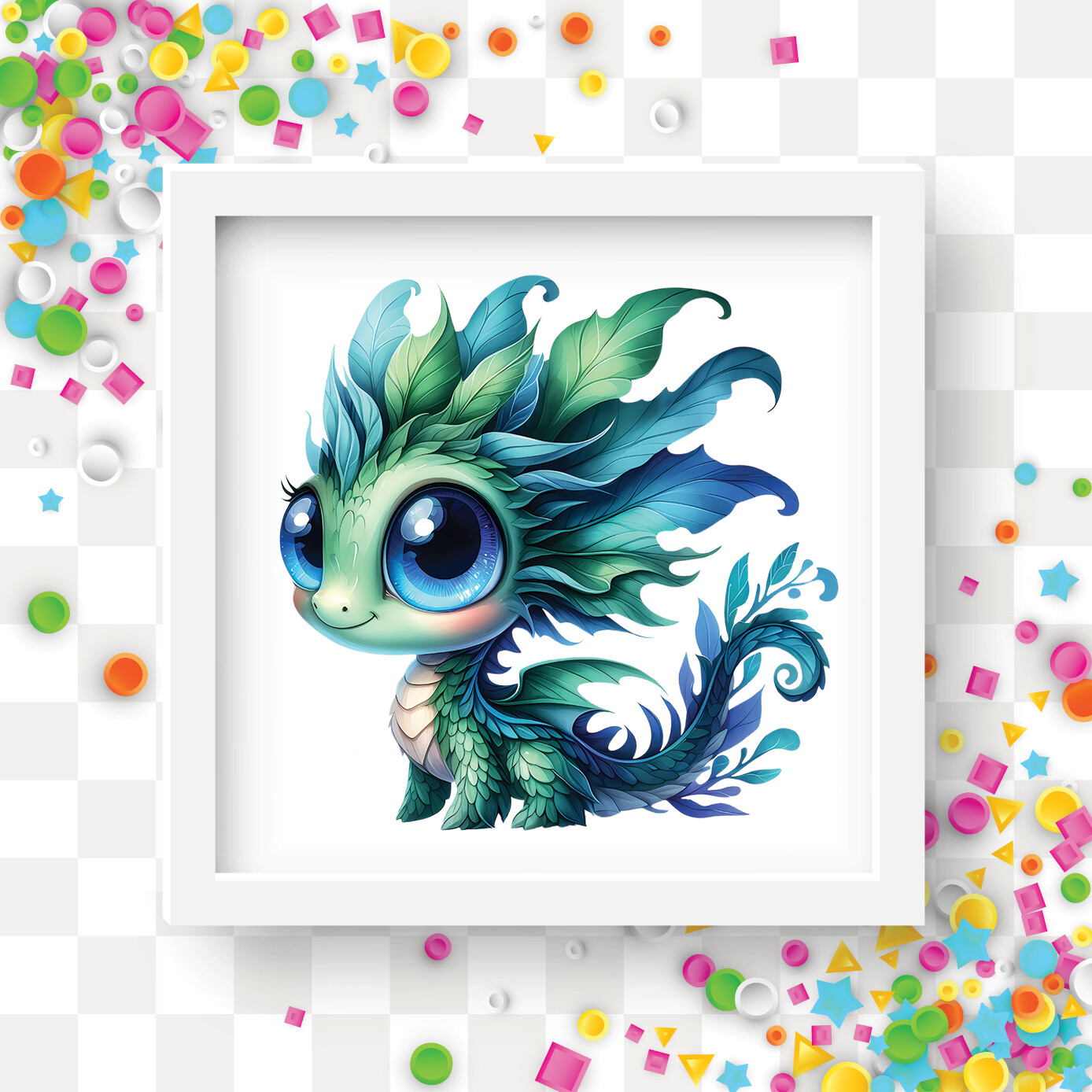 Cute Blue Green Dragon UV DTF Transparent Sticker / Decal