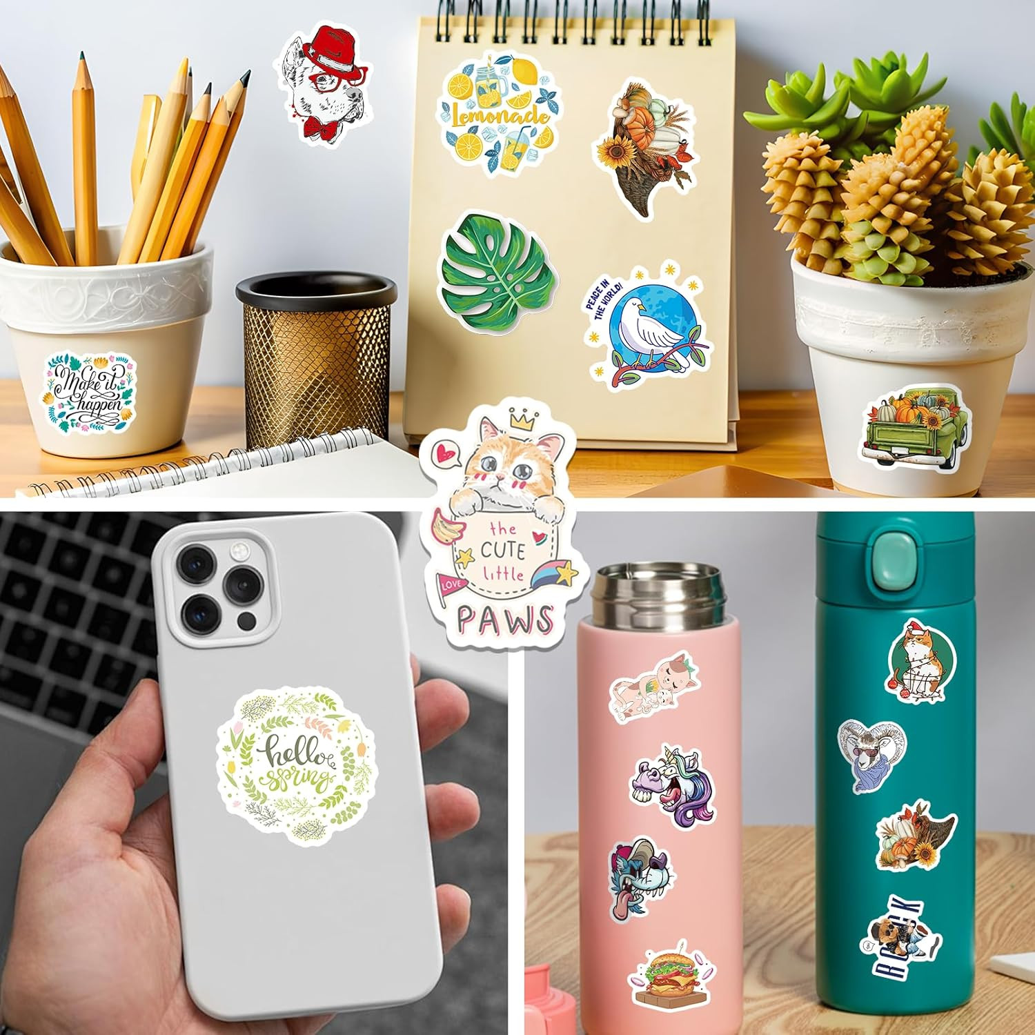 Christmas 100 PCS Water Bottle Stickers for Kids,Waterproof Vinyl Net T Stickers