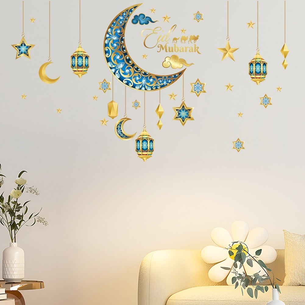 PVC Ramadan Wall Sticker with Moon and Star for Bedroom Kitchen Decoration