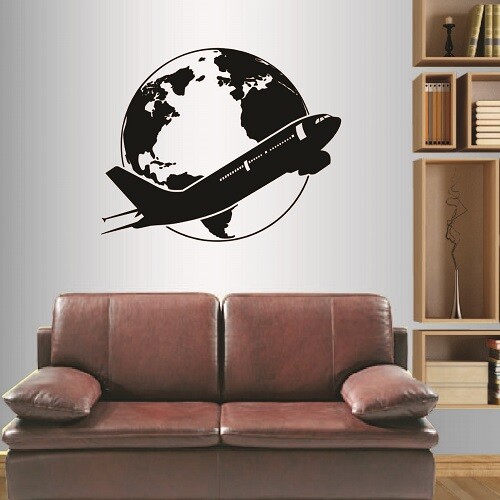 Vinyl Decal Airplane Plane Globe World Travel Aircraft Fly Wall Art Sticker 2386