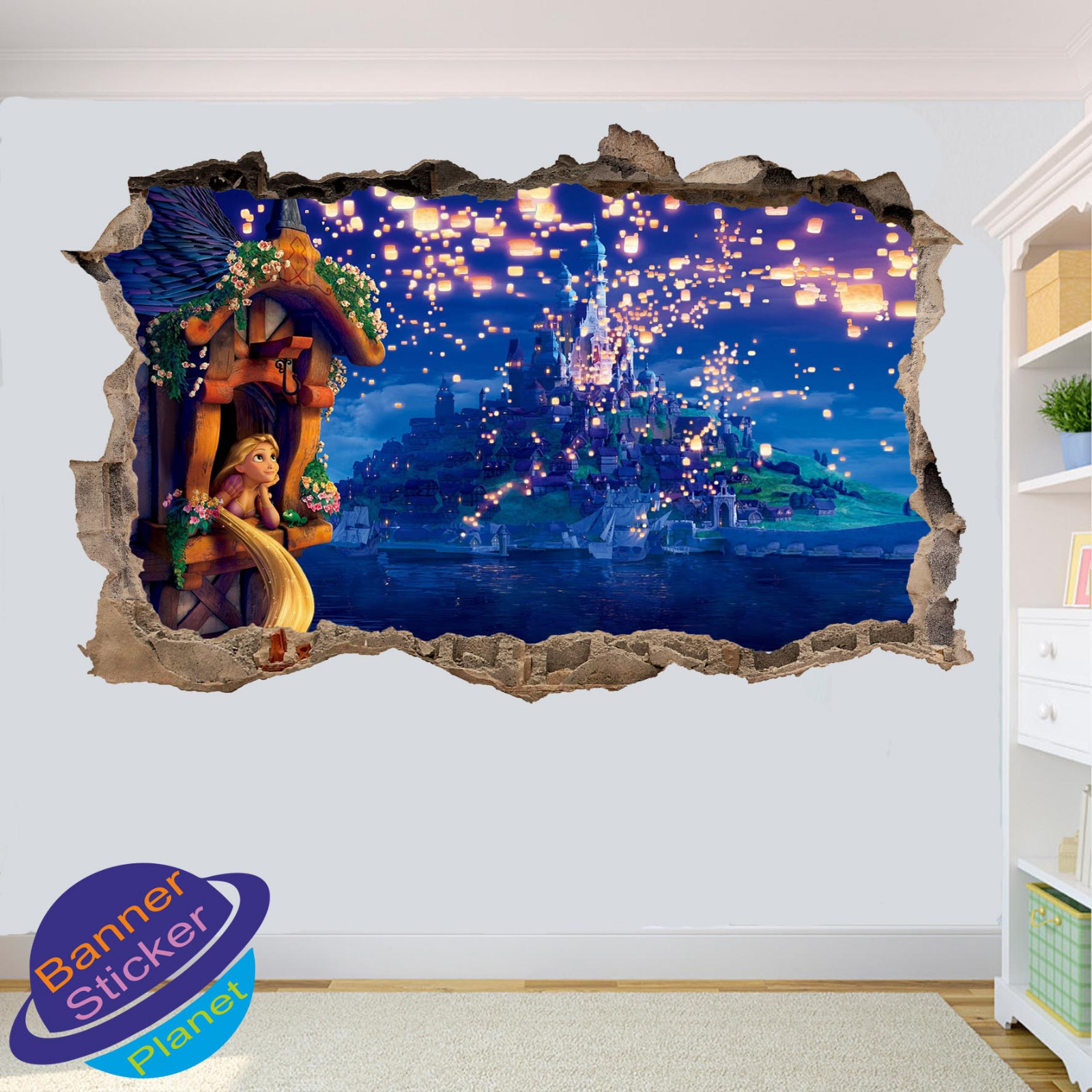 RAPUNZEL PRINCESS CASTLE 3D SMASHED WALL STICKER ROOM DECORATION DECALS MURALS