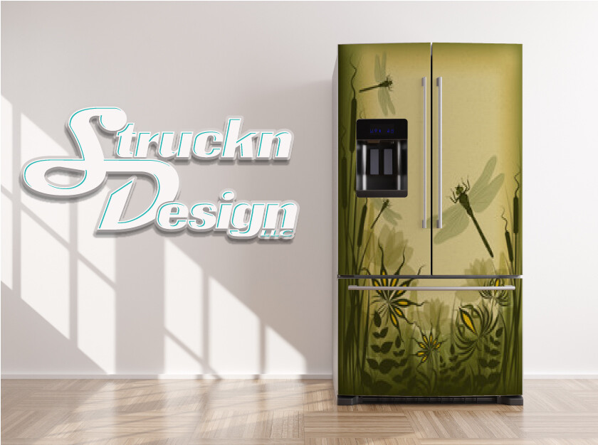 Dragon Fly Floral Flower Green Grass Fridge Freezer Wrap Side Door Vinyl Decal