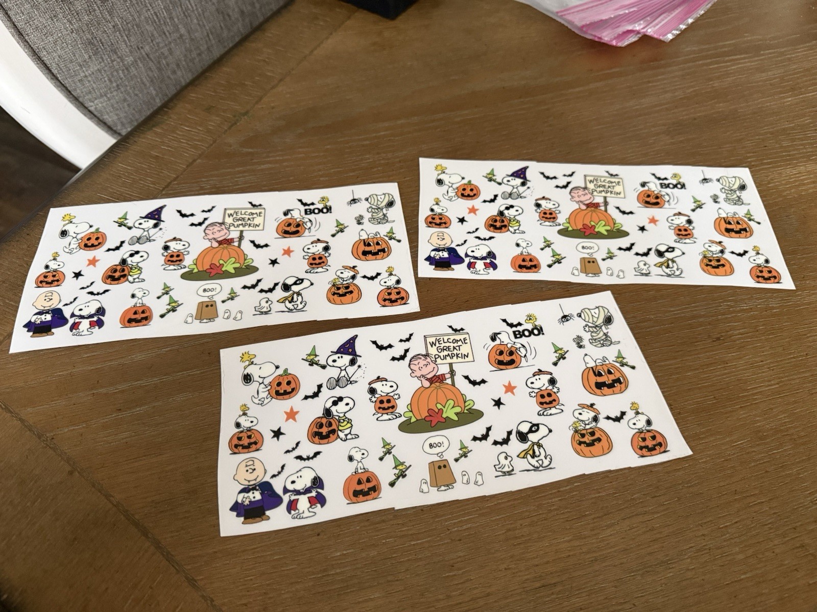 Halloween Snoopy DTF Transfer Bundle Lot Peanuts Great Pumpkin Tumbler Wraps 3pc