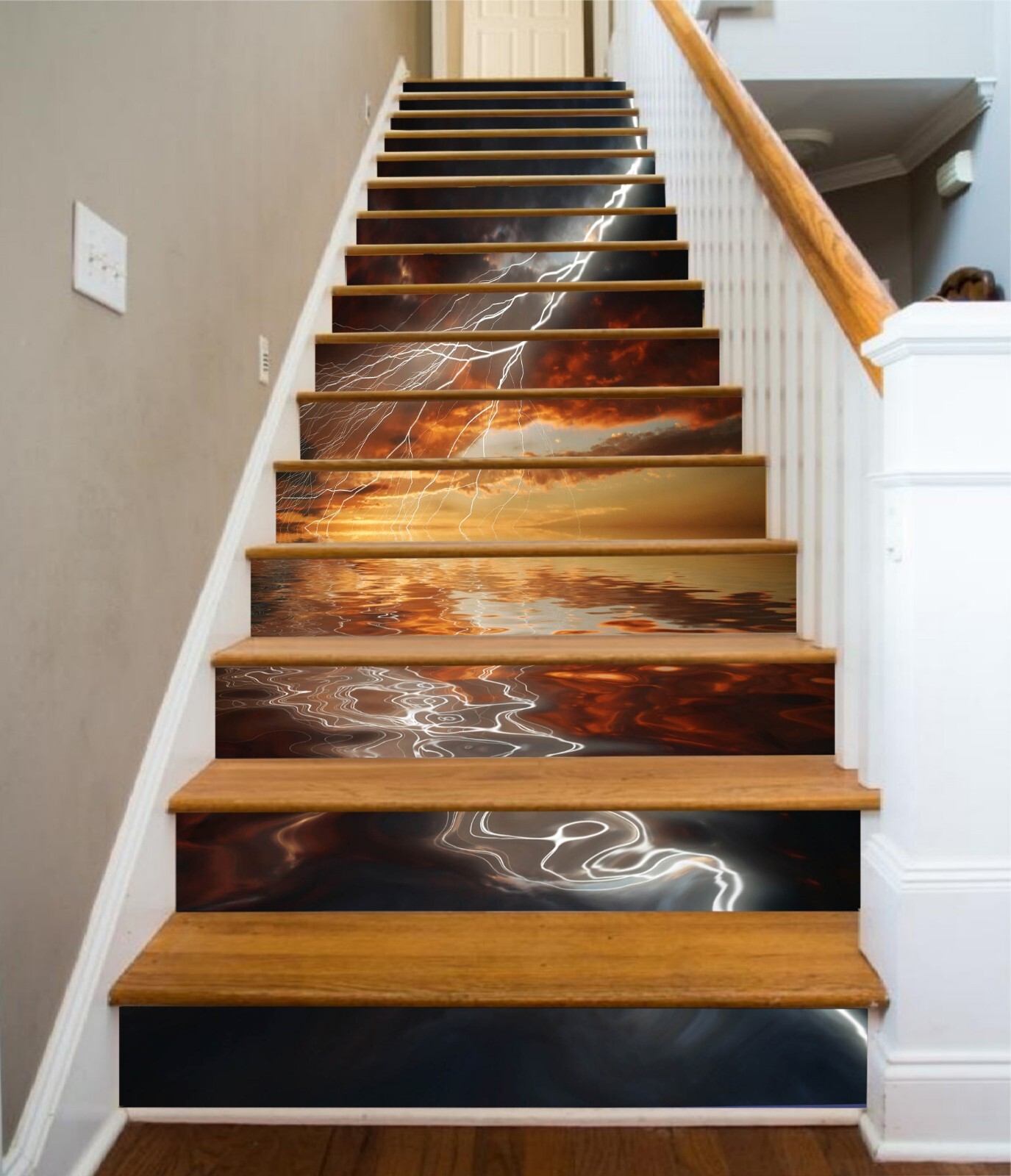 3D Lightning Seawater AZ1016 Stair Risers Decoration Mural Vinyl Wallpaper Kay