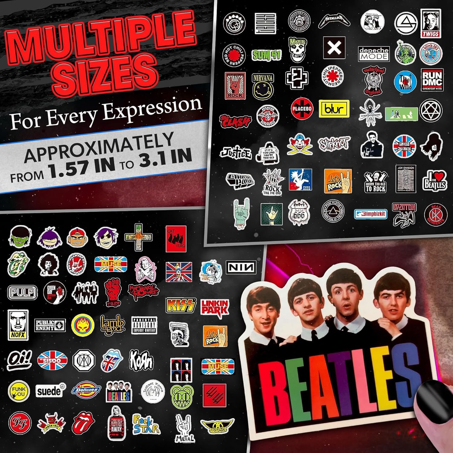 100Pcs Rock Band Vinyl Stickers Punk Metal Rock Decals for Laptop Guitar Bottle