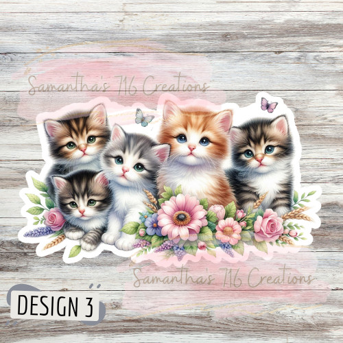 Kittens Vinyl Stickers 3" For Laptops, Cups, Etc. Indoor, Water Resistant