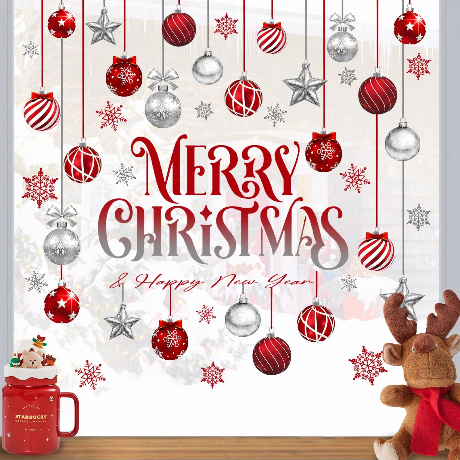 Mfault Merry Christmas Balls Window Clings 11.8 x 7.9 inches, Ball