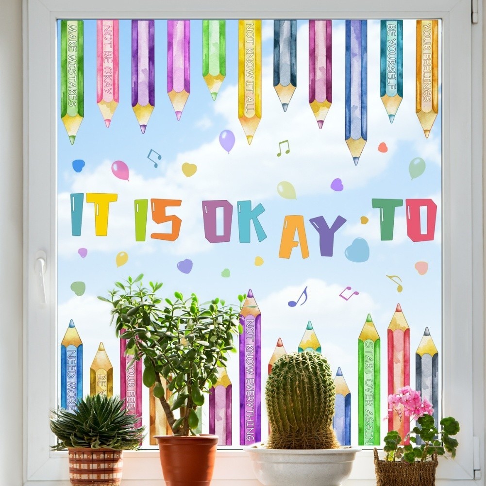 Colorful Crayon Window Clings Double Sided Stickers for Glass Office For Walls