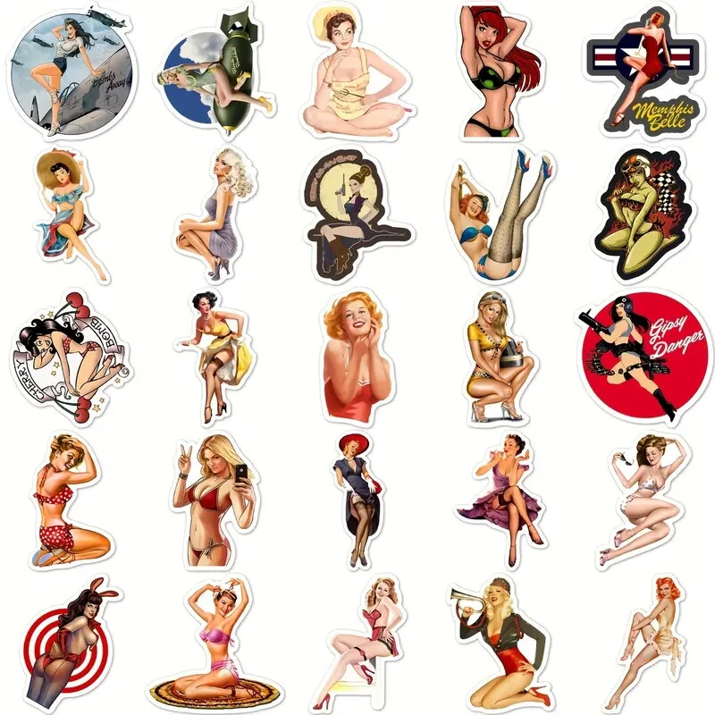 50pcs Retro Poster Girl Stickers.