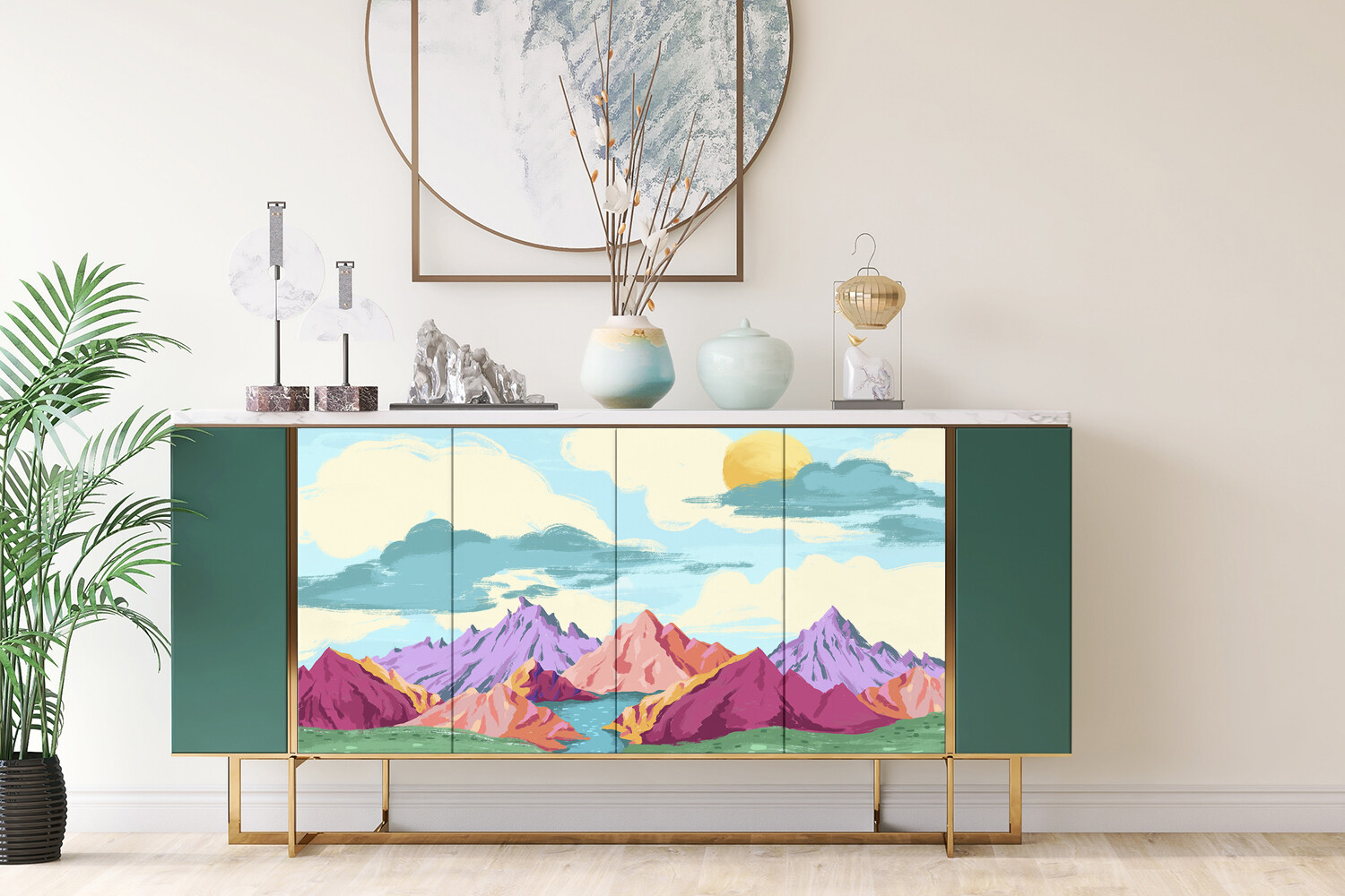 Sticky Back Plastic Self Adhesive Film Wrap Sticker Coloured mountains 100×50