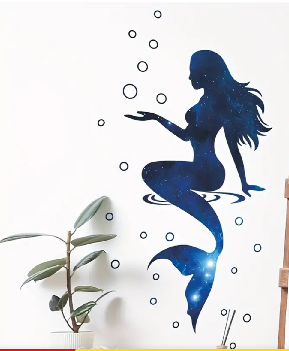 Vinyl Blue Mermaid Magic Peel & Stick Wall Sticker – Waterproof, Removable Decor