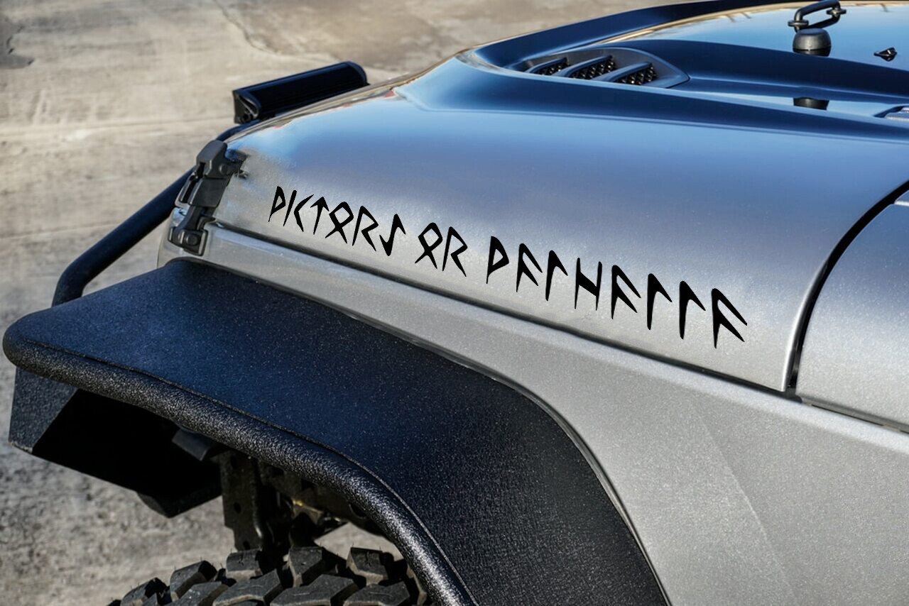 Victory or Valhalla in Runes Vinyl Decal V2 – Elder Futhark Viking Norse Die Cut