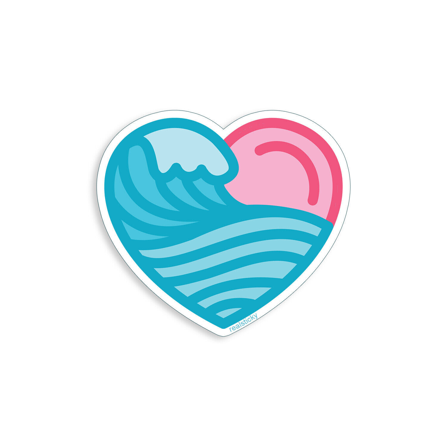 Pink Heart Blue Ocean Wave Sticker Decal