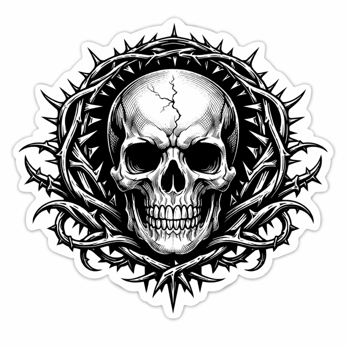 3 inch Thorn Crown Skull Gothic Vinyl Sticker Dark Skull Decal