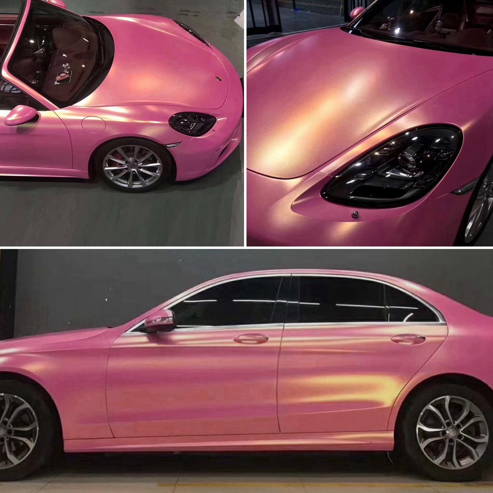 AuMoHall Bright Pink Charming Diamond Gold Metallic Chameleon Vinyl Wrap