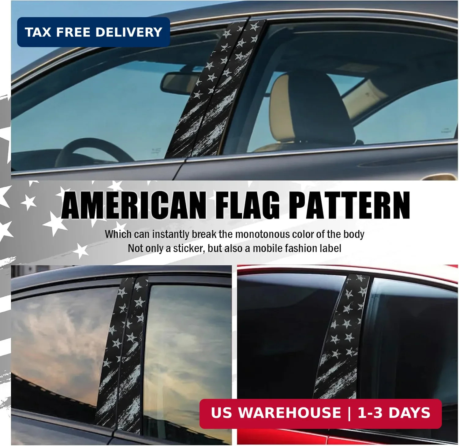2PCS Extended American Flag Car B Pillar Sticker Decal,Retro Car Pillar Decals f