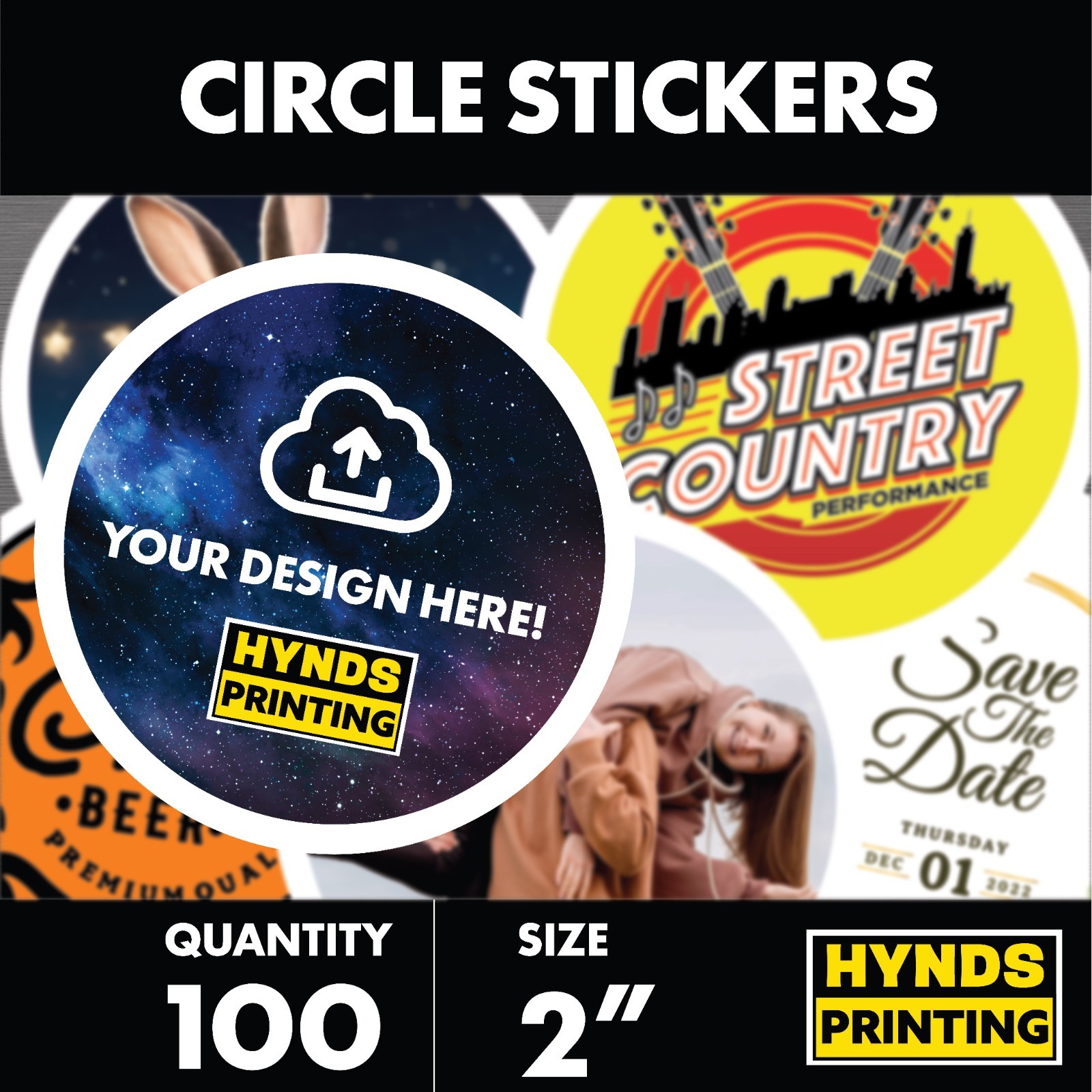 100 Custom 2X2 IN circle stickers Personalized Sticker | Your Logo or Design