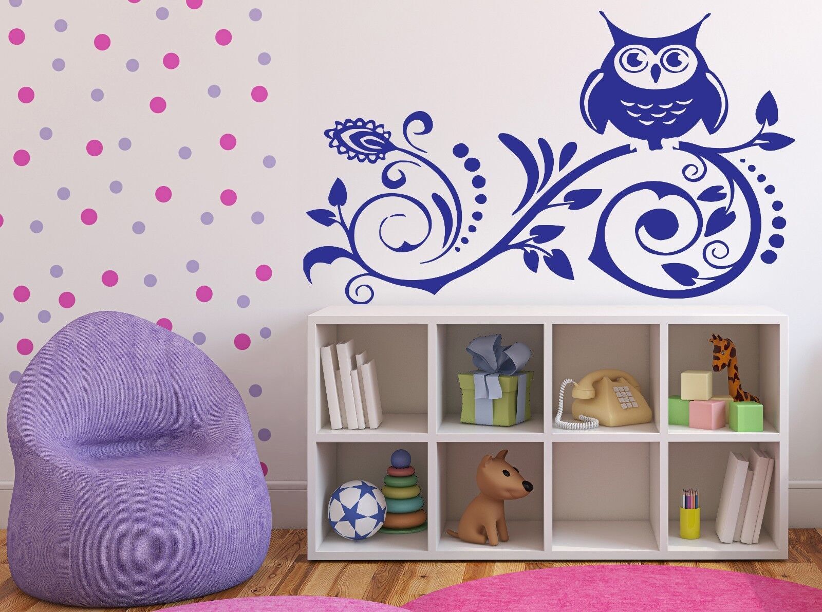 Vinyl Wall Sticker Night Inhabitant Owl Sitting on a Branch (n154)