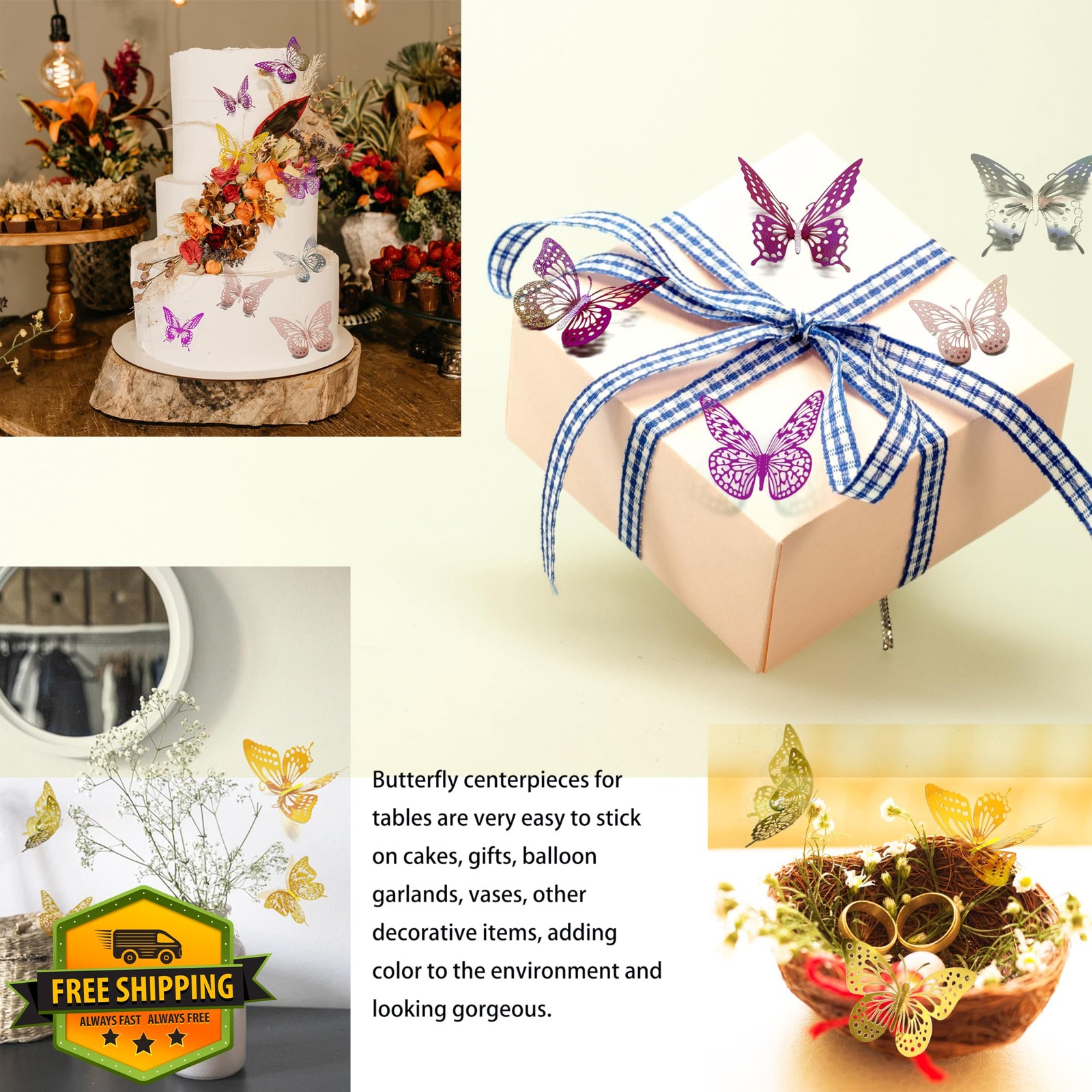 Meikeer 3D Butterfly Wall Decor 48 Pcs Pink