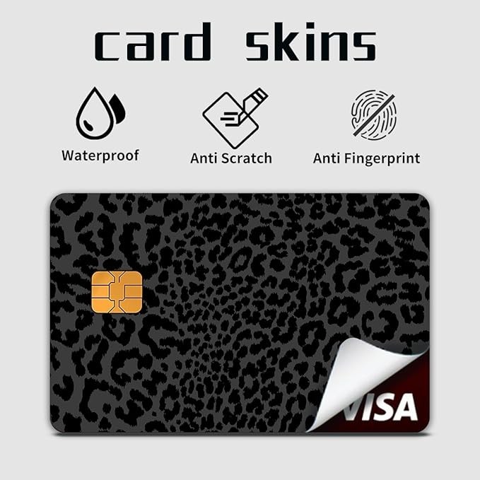 4-Pack Black Leopard Print Credit Card Skin | Dark Animal Print Fashion Decal
