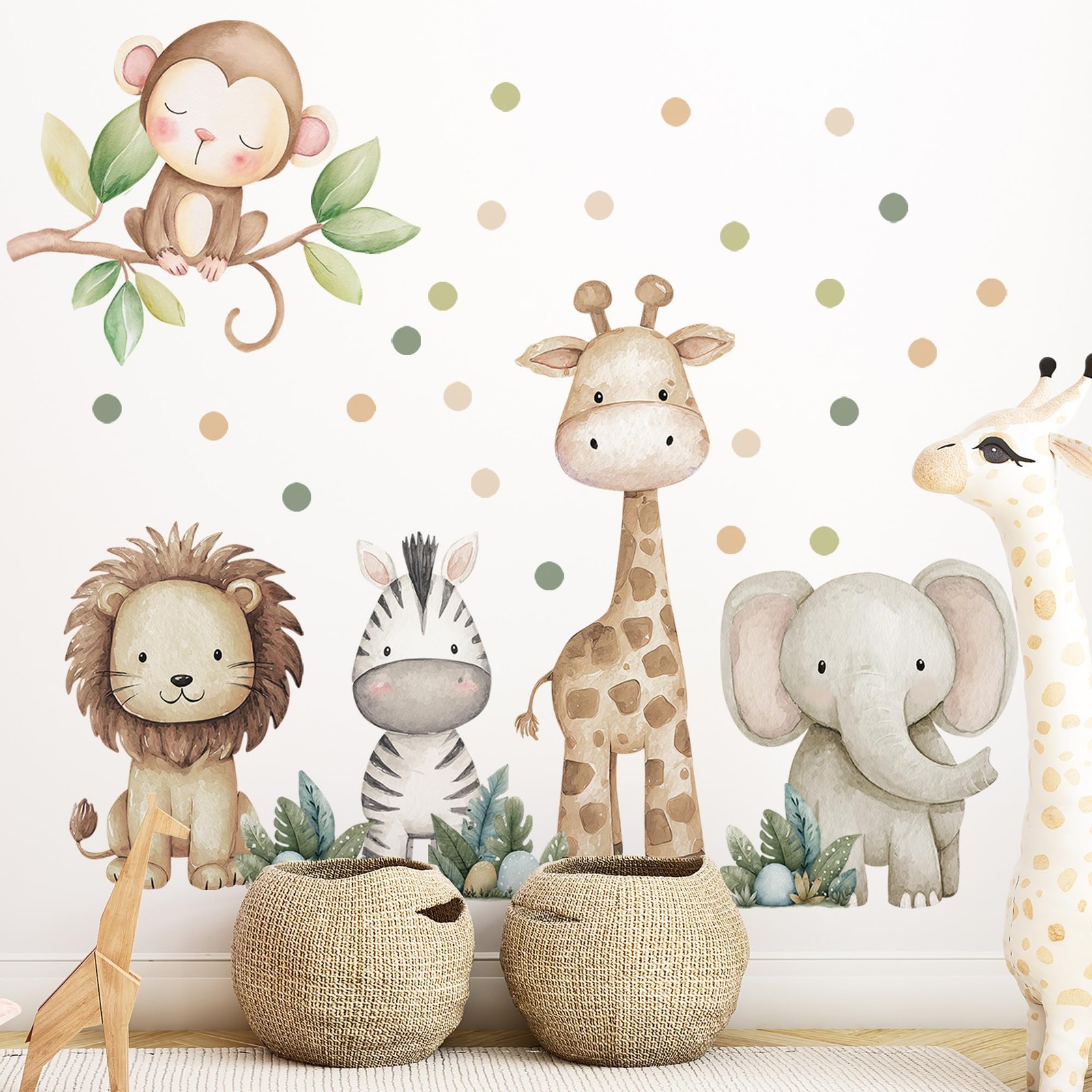 Safari Animals Nursery Wall Decal, Peel and Stick Nursery Mural Jungle Animal…