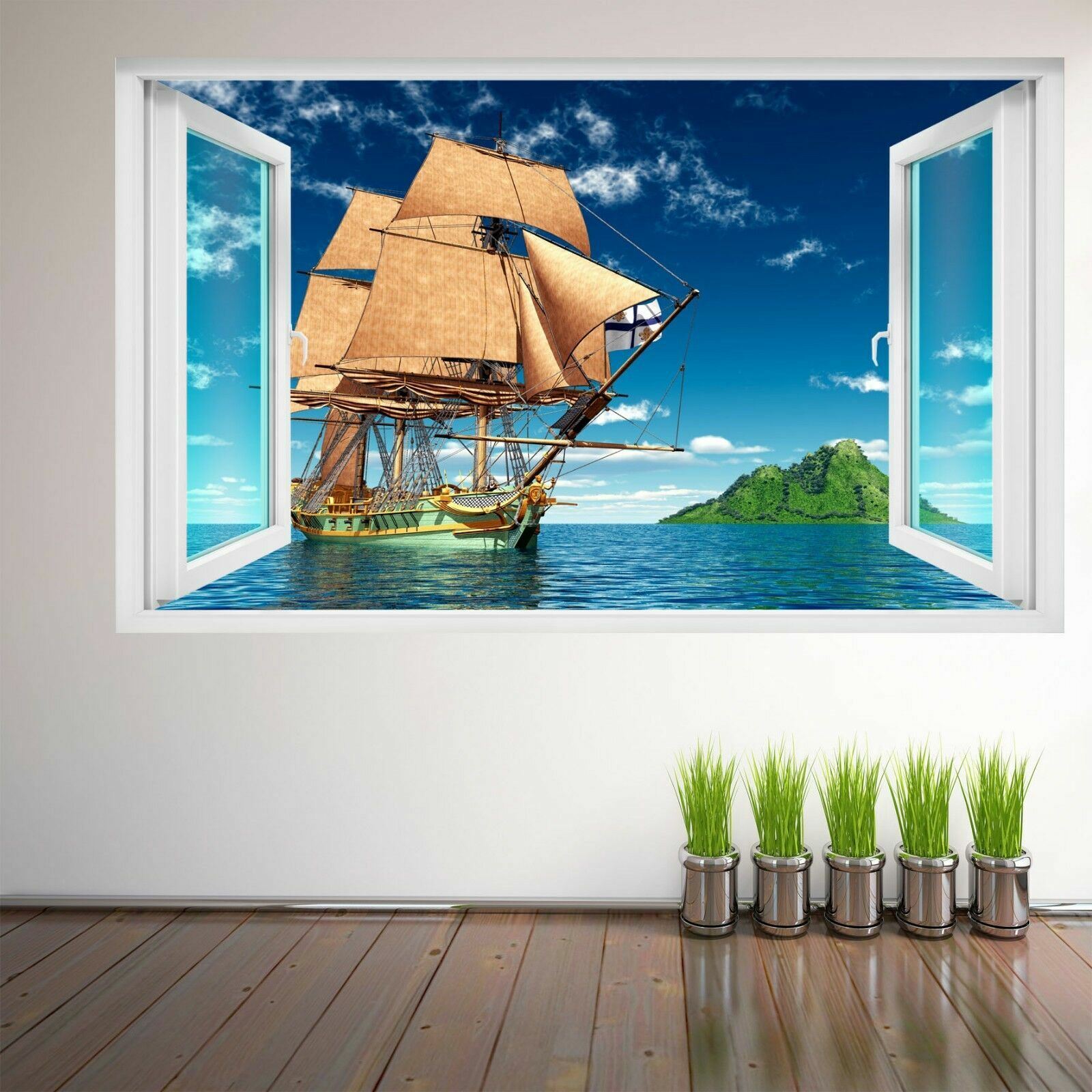 Pirates Island Sailing Ship 3D Wall Art Sticker Mural Decal Home Kids Decor DP14