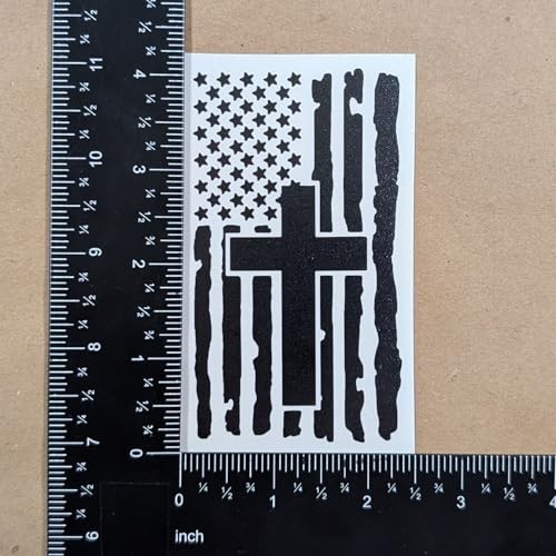 American Flag with Cross Vinyl Decal 3 Pack: Christian Jesus US Small ~4" Black