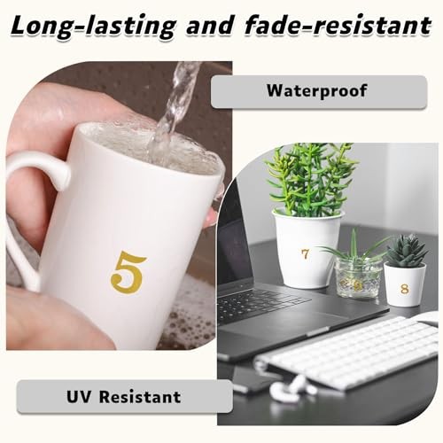 960 Pieces Small Vinyl Number Stickers 0-9, 1" Waterproof Self 1 Inch Gold