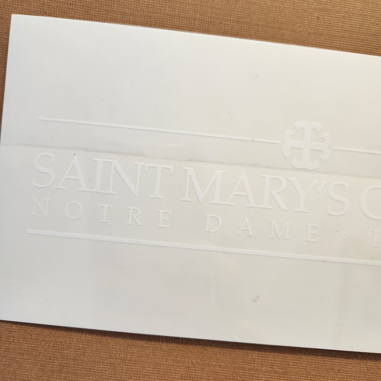 Saint Mary's College Decal Sticker Window Graphic White 3.75×7.5" Notre Dame IN