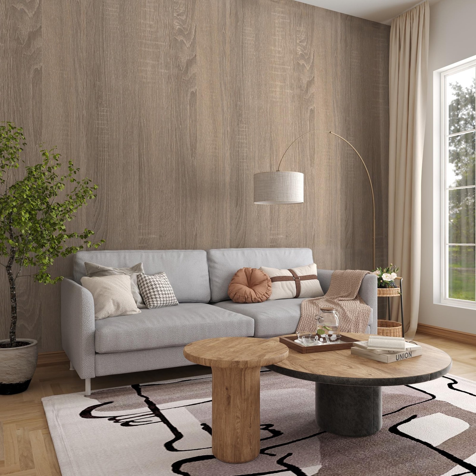JSEVEM 24"×197" Thick Light Brown Grey Oak Wood Wallpaper Peel and Stick Wa