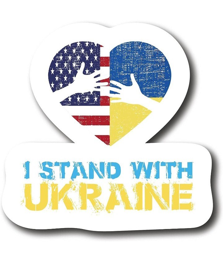 I Stand With Ukraine Ukrainian Heart Flag Anti War Paper Sticker