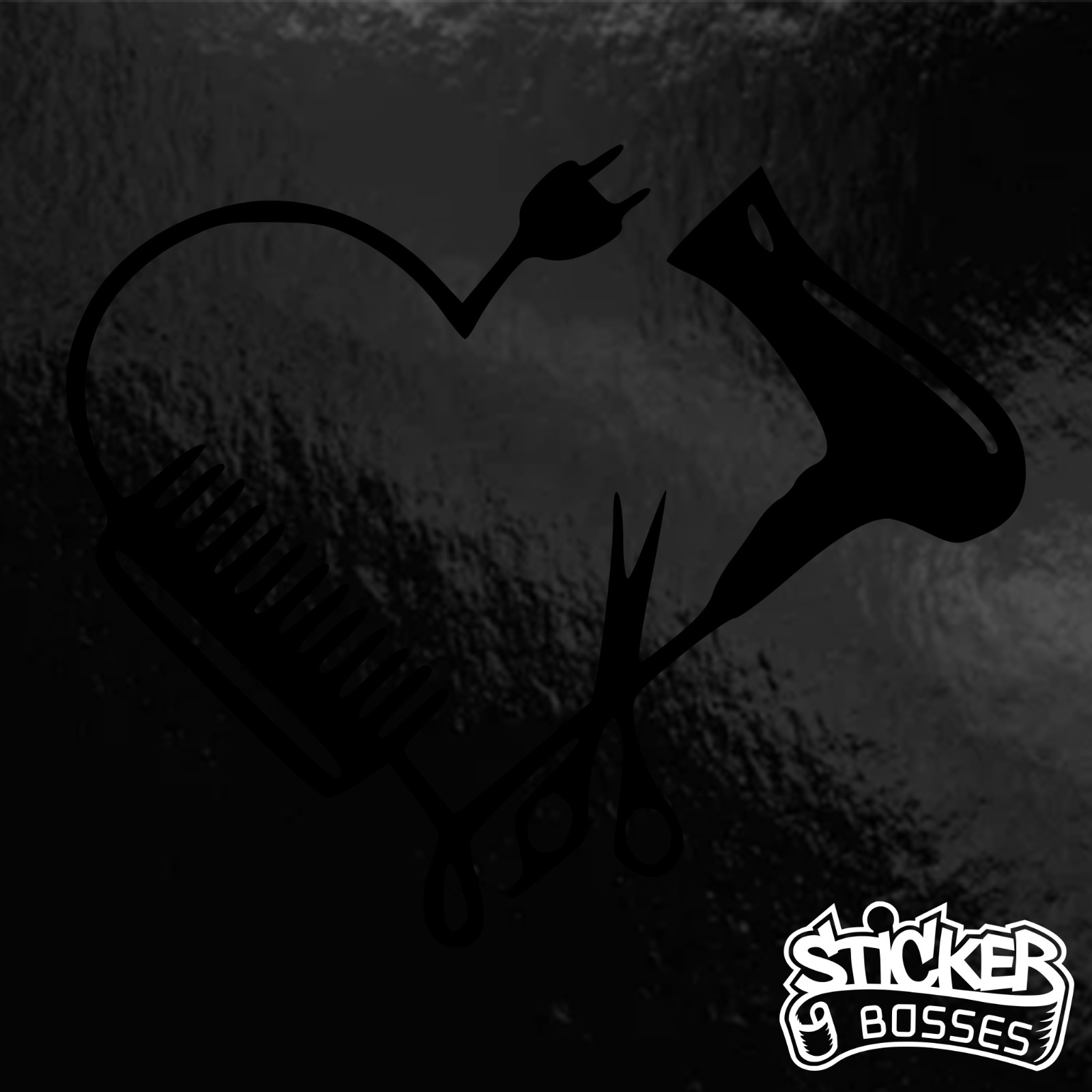 Hair Stylist Heart Scissors Comb Dryer Vinyl Decal Salon Sticker
