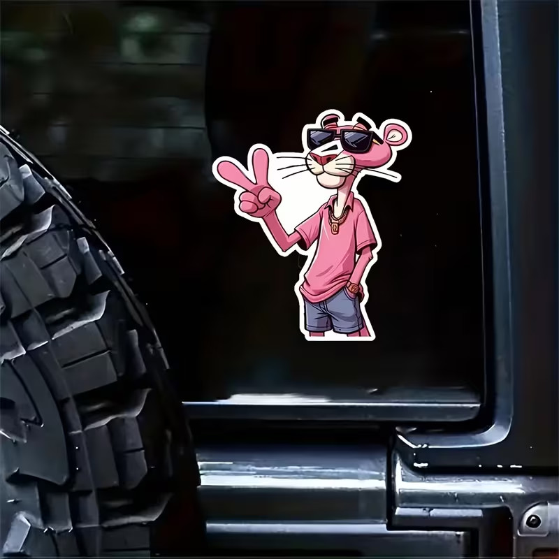 5" Pink Panther Vinyl Sticker Waterproof UV-Resistant Decal with Iconic Peace