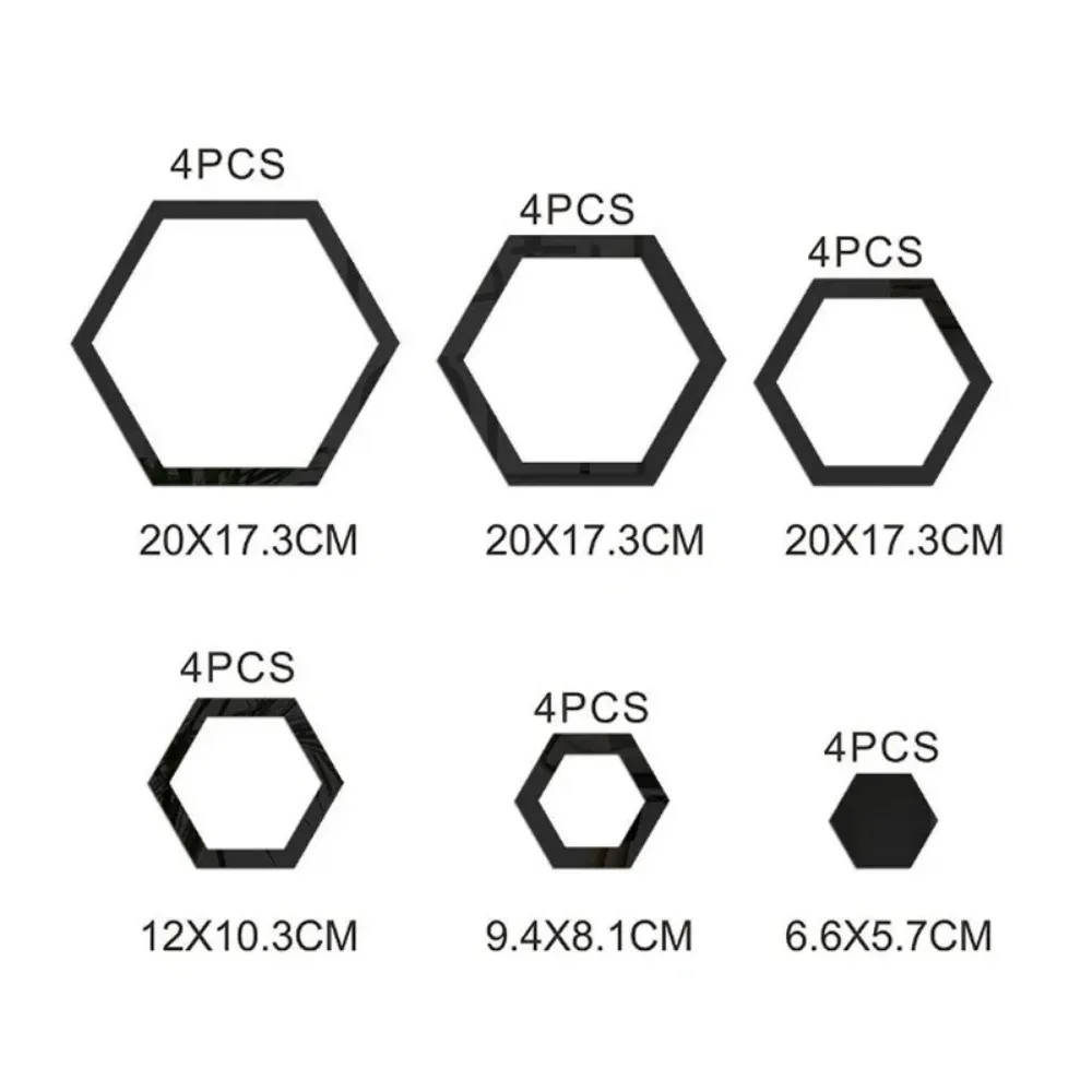 Hexagonal Mirror Stickers 24pcs Acrylic 3d Bedroom Self-adhesive Decoration Home
