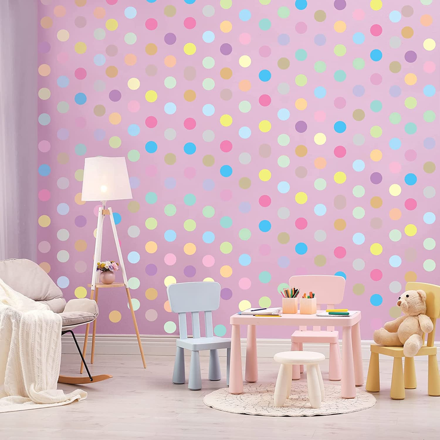 240 Pieces Polka Dots Wall Decals 2 Inch Multi-Color Rainbow Vinyl Dots Removabl