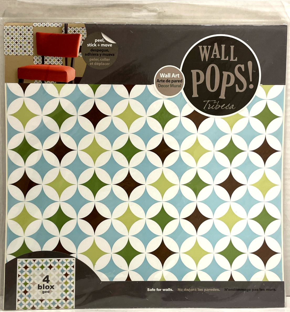 Wall Pops! 13" four sheets patterns self-stick removeable decals, "Blox geo"