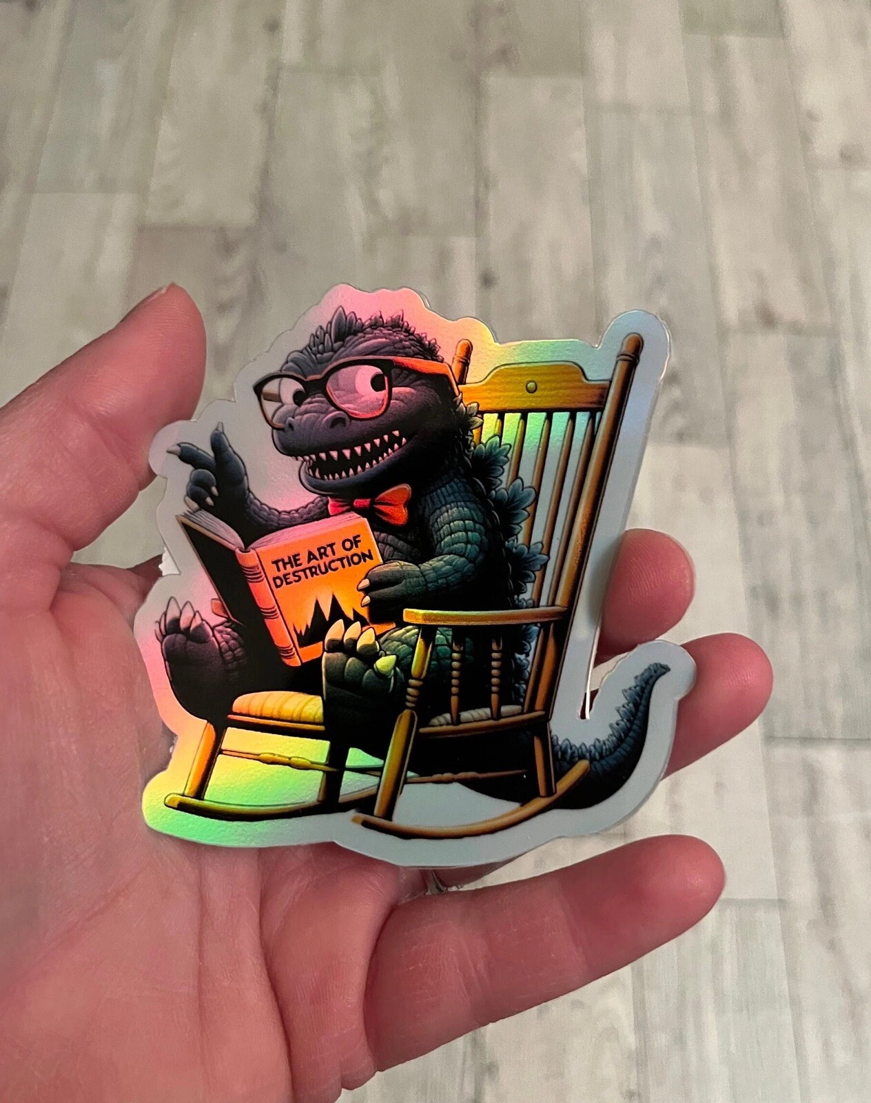 3Inch Godzilla Reading Book Holographic 3 Inch Waterproof Sticker