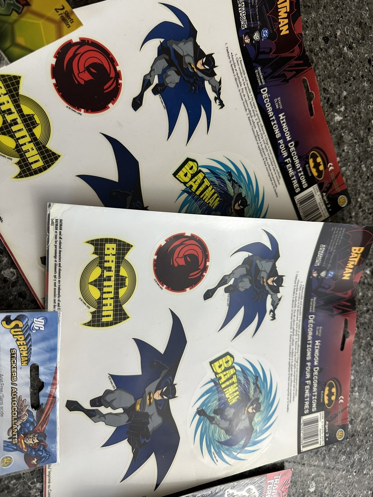 Lot Of 8 Full Sheets Of Assorted Bat MAN Stickers Transformers Ninja Turtles Etc