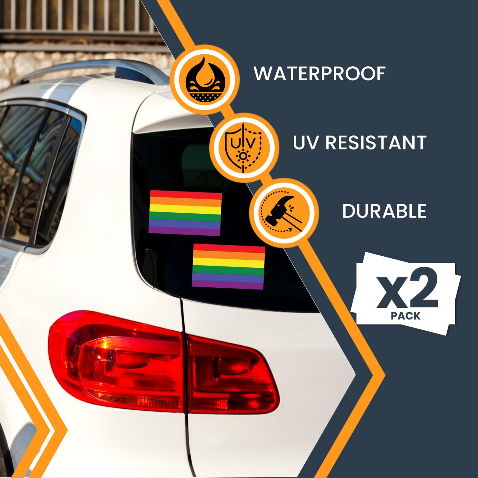 Magnet Me Up LGBTQ Rainbow Flag Adhesive Decal Sticker, 3×5", 2 Packs, USA Made