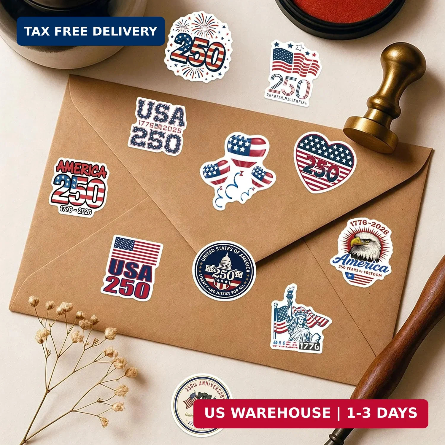 110PCS 250th Anniversary Stickers, America 250 Patriotic Vinyl Decals Set, USA 2